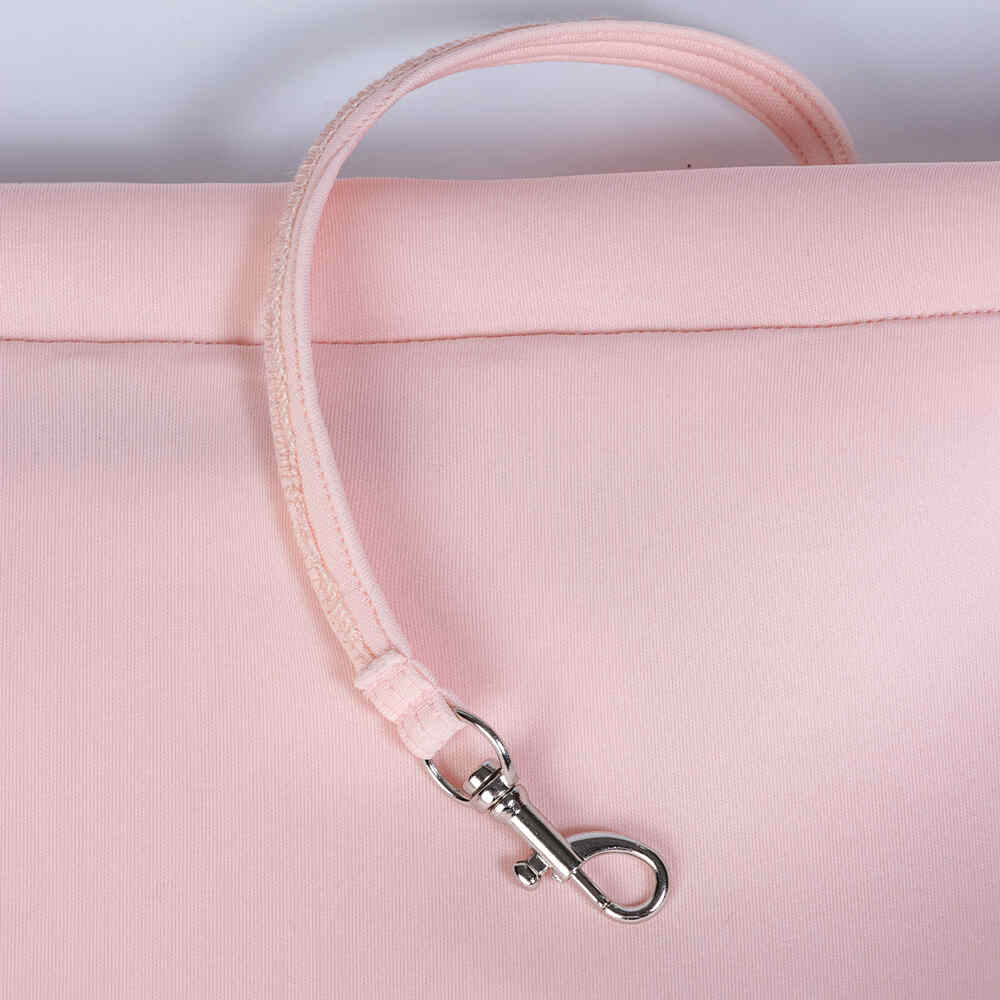 The image showcases the safety tether inside the Hello Doggie Signature Sling Dog Carrier in peach, ensuring your pet's safety