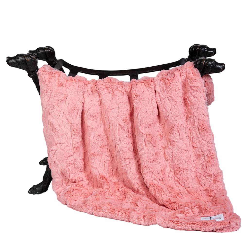 The image shows a Hello Doggie Cuddle Dog Blanket in peach color draped over a black dog-shaped frame