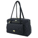 The image shows a black quilted handbag with braided handles and a front pocket, designed as the Hello Doggie Porsha Dog Carrier