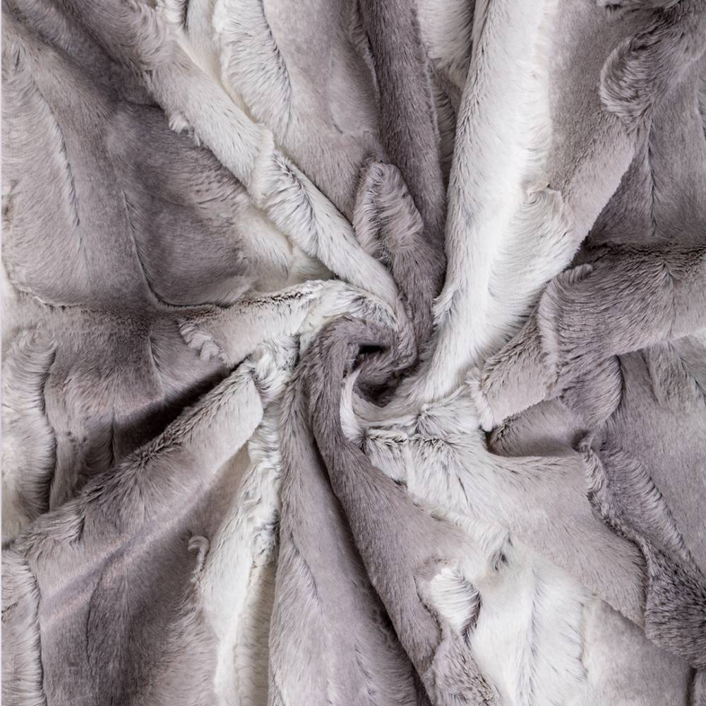 The image shows a close-up of the Hello Doggie Cashmere Dog Blanket in silver angora, emphasizing its luxurious and soft material