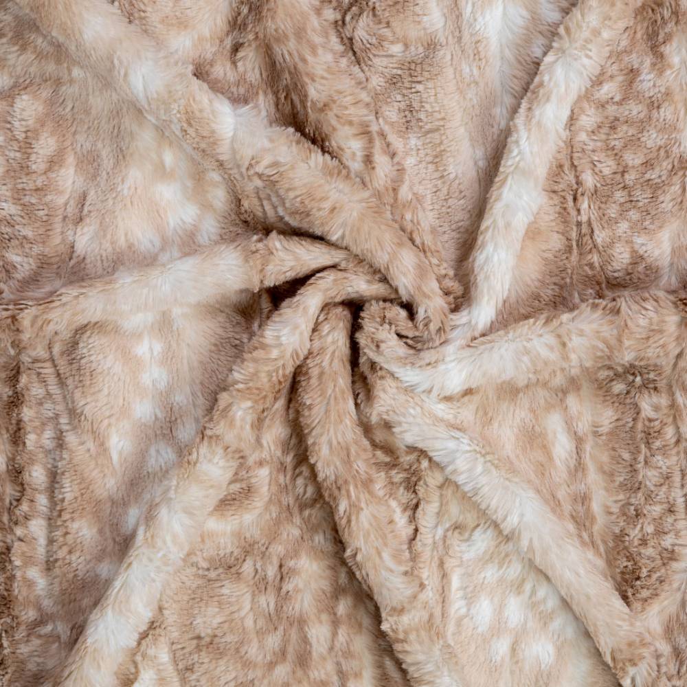 The image shows a close-up of the luxurious Hello Doggie Cashmere Dog Blanket in a gold fawn color, highlighting its soft texture