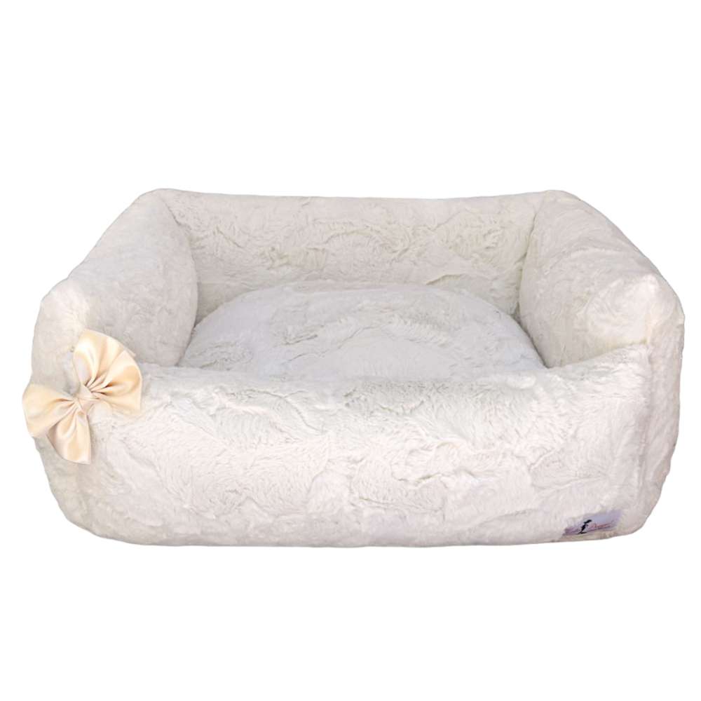 The image shows a luxurious Hello Doggie Dolce Vita Dog Bed in an ivory color
