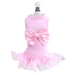 The image shows a pink Hello Doggie Ballerina Dog Dress with a large bow on the front and a frilly skirt