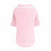The image shows the back view of a baby pink sweater with a tassel fringe decoration around the neckline and sleeves, described as Hello Doggie Heavenly Kiss Dog Sweater