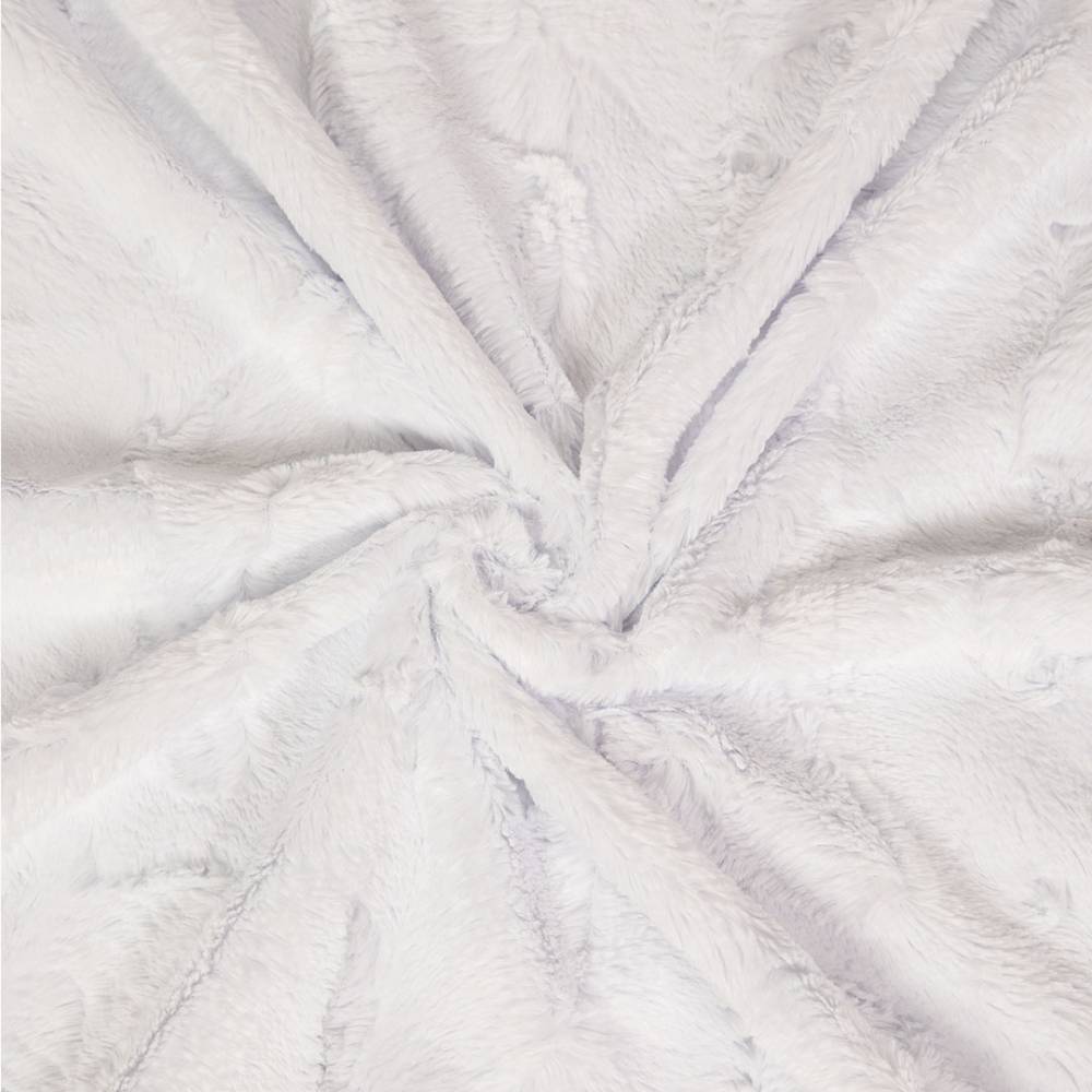 This close-up image displays the fluffy, white fabric with a plush texture, illustrating the cozy material of the Hello Doggie Romantic Dog Blanket in the Heaven color