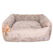 This image features a Hello Doggie Dolce Vita Dog Bed in a warm, latte color