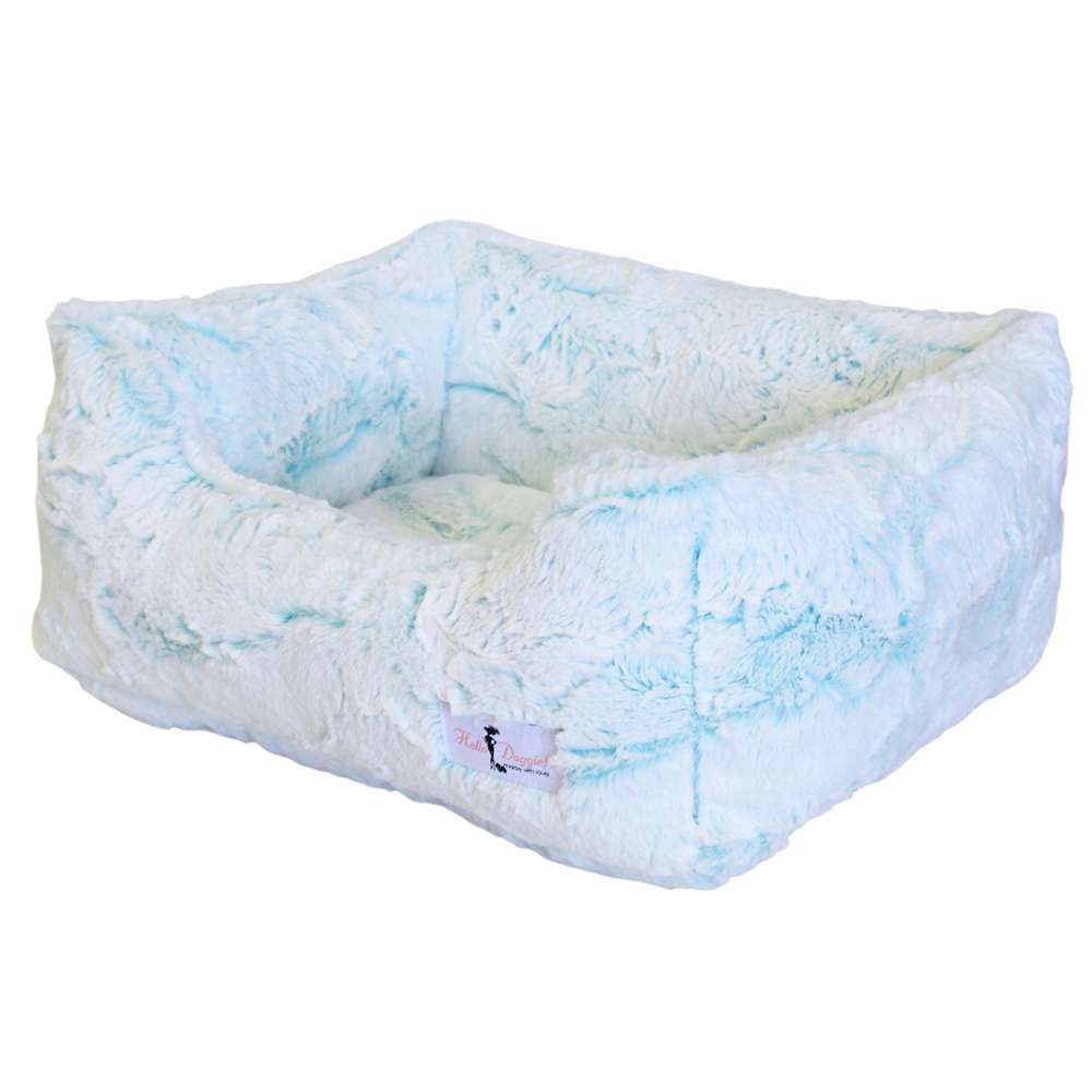 This image features the Hello Doggie Whisper Dog Bed in a soft aqua color