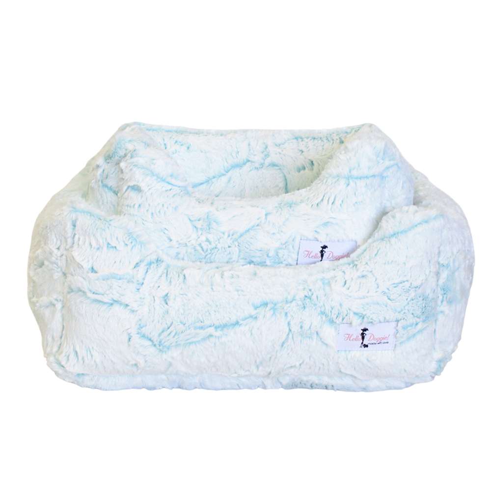 This image shows a set of two Hello Doggie Whisper Dog Bed in a soft aqua color, stacked together