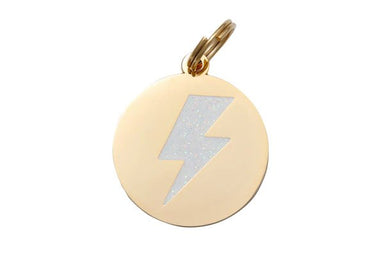 Two Tails Pet Company Lightning Bolt Pet ID Tags Gold and White