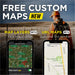 Two phones display custom map layers and location views, showing advanced mapping features of Dogtra GPS Pathfinder2 E-Collar 9 Mile Range