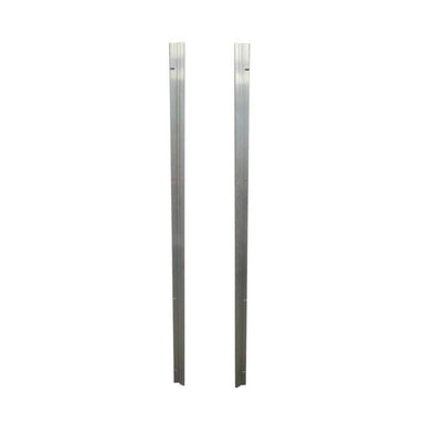 Two long, vertical metal strips side by side, designed as Security Boss Tall Kennel Door Replacement Rails, with a sleek, silver finish