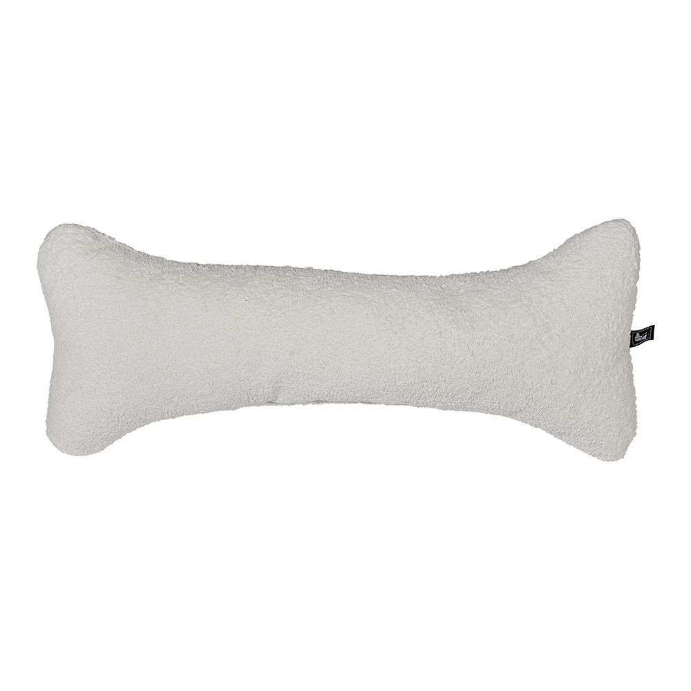 Vanilla Bowsers Bumper Bone Pillow white fuzzy bone-shaped dog toy displayed horizontally on a plain background