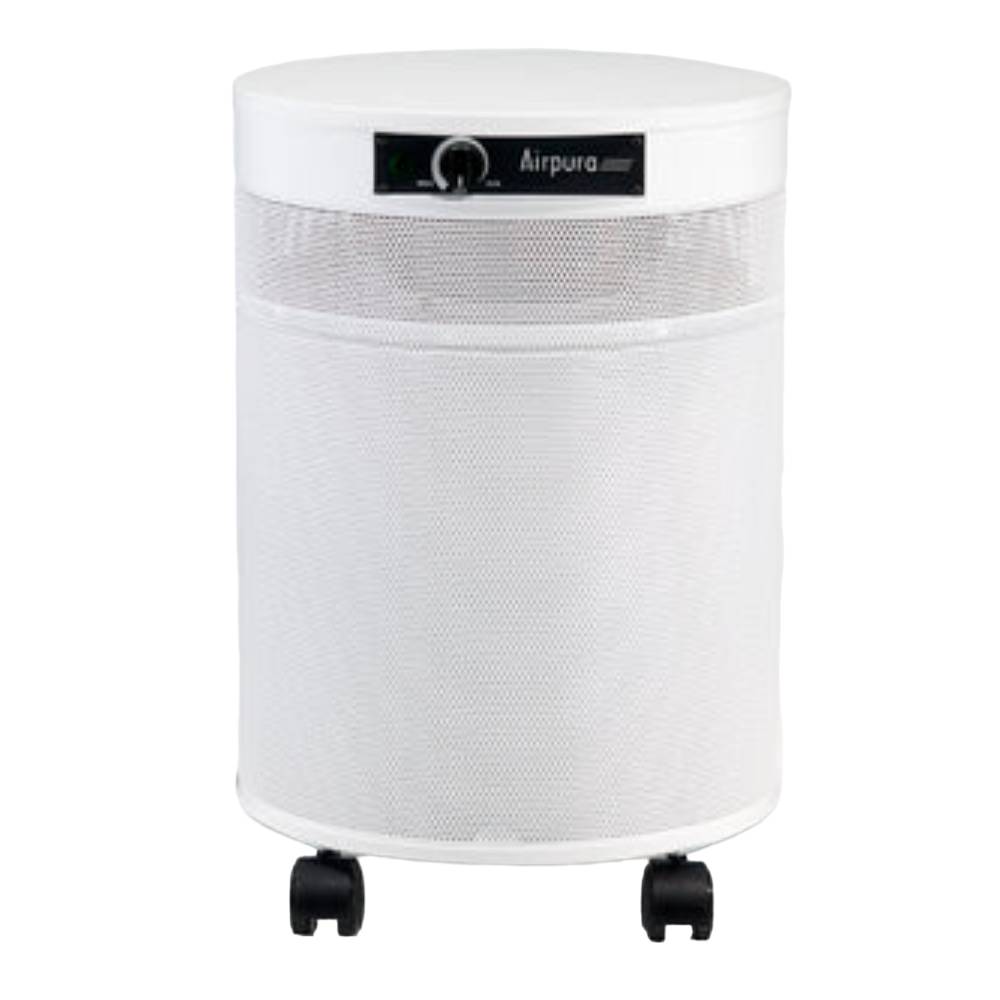 White Airpura R714 - The Everyday Air Purifier is depicted with a simple, modern design