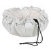 Winter White Bowsers Buttercup Dog Bed in bright white plush fabric with soft cushioned sides and black drawstrings