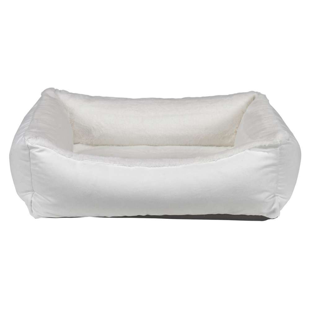 Winter White Bowsers Oslo Ortho Bed in soft white plush fabric with thick padded walls for a cozy dog sleeping space