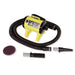 Yellow K-9 Fluffer Dryer with a black hose and multiple grooming attachments is displayed for pet grooming tasks