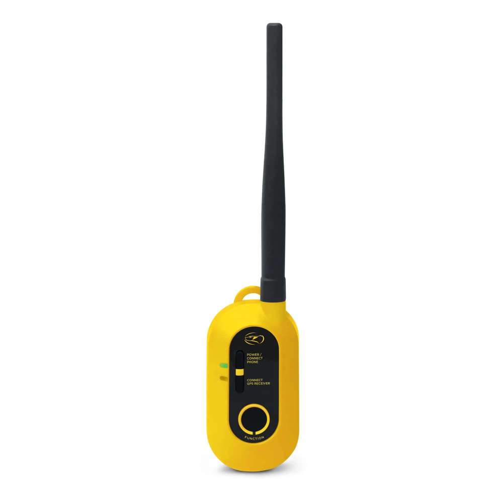 Yellow remote of Dogtra GPS Pathfinder2 E-Collar 9 Mile Range with buttons, lights, and antenna