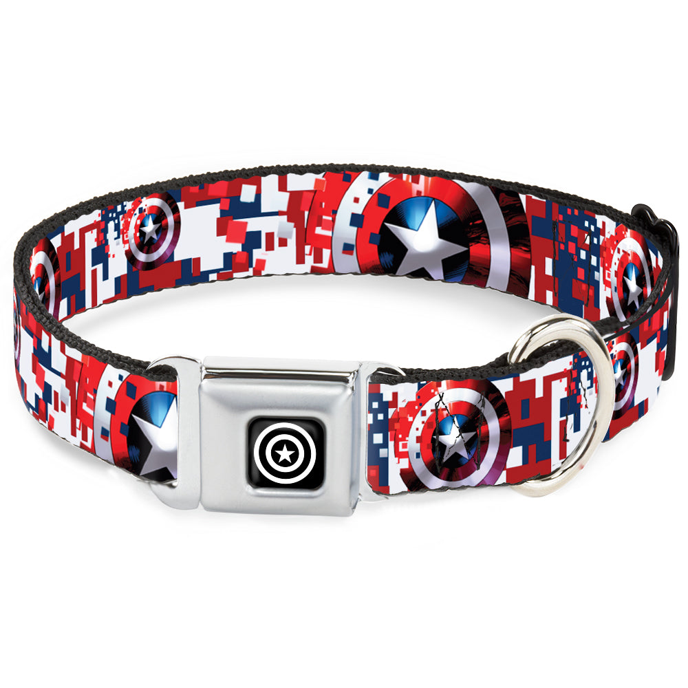 MARVEL AVENGERS Captain America Shield Black Silver Seatbelt Buckle Collar - Captain America Shield Digital Camo Blue/White/Red