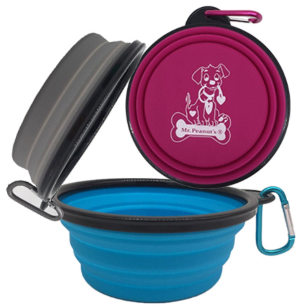 Mr. Peanut's 3 Pak XL (25oz) Collapsible Silicone Bowls with Color Matched Carabiner Clips