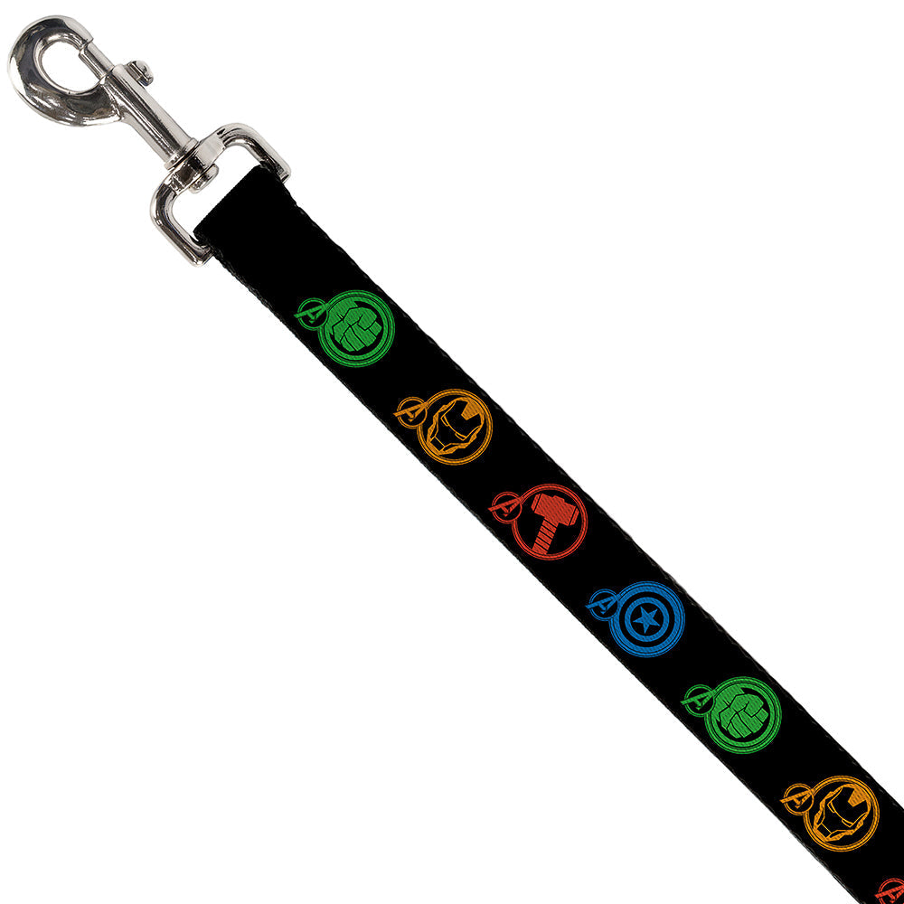 Dog Leash - Marvel Avengers Superhero Logos Black/Multi Color