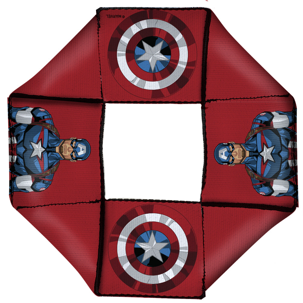 MARVEL AVENGERS Dog Toy Squeaky Octagon Flyer - Captain American Pose Shield Icon Red