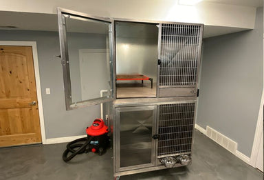 K9 Kennel Store Quick N Clean Single Unit Double Stack Stainless Steel Kennel Front View