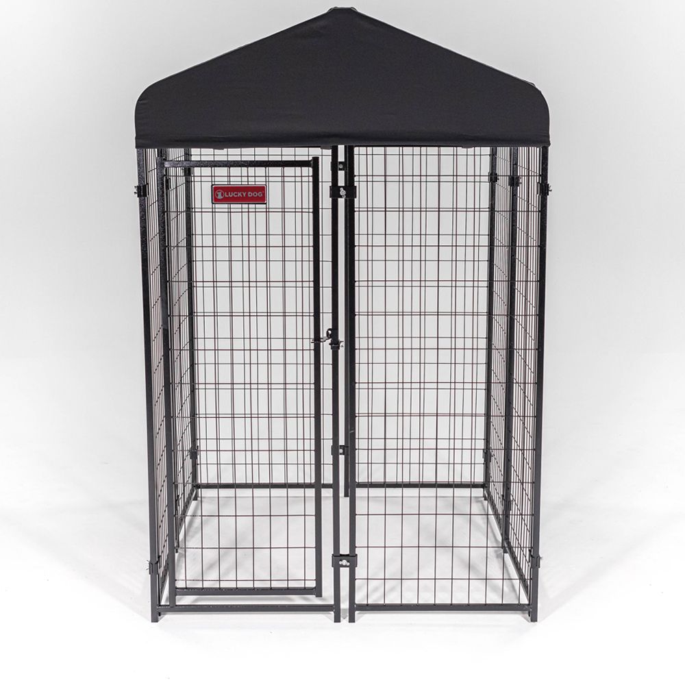 Lucky Dog® Stay Series™ Heavy Duty Wear Resistant Dog Kennel Grey Studio Front