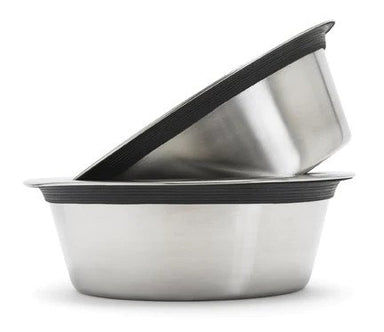 Pets Stop Food Safe Stainless Steel Dog Bowl with Rubber Rim 2 Bowls