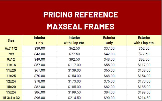 Security Boss MaxSeal Replacement Frames Pricing Reference